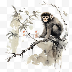 特色小猴爬树元素立体免抠图案