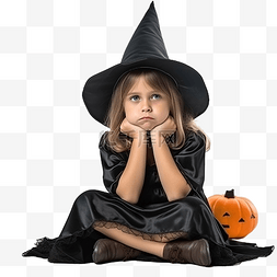 孩子开心不开心图片_穿着女巫服装庆祝万圣节的悲伤沉