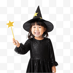 魔法巫师帽图片_快乐的孩子戴着巫婆帽拿着魔杖在