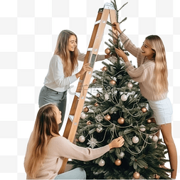 圣诞节前，女朋友们正在室内装饰