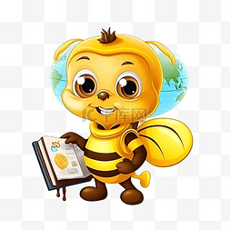 拿铅笔的孩子图片_小蜜蜂回到学校系列卡通蜜蜂教育