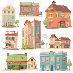 平面卡通房子图片_街道剪贴画不同的城市建筑和建筑
