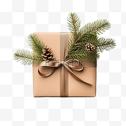 带冷杉树枝和节日装饰的圣诞礼物