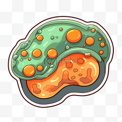 橙色和绿色剪贴画中的蘑菇和气泡