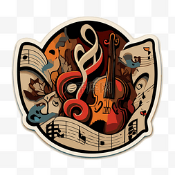 音符形状图片_带有音符和装饰圆形设计的小提琴