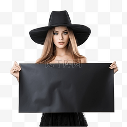 公司专用广告墙图片_一位美丽的女巫手里拿着您的广告