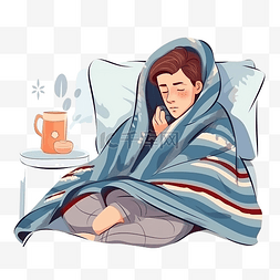 健康中国健康家图片_病人患流感后躺在沙发或床上，盖