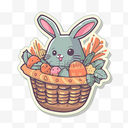 篮子剪贴画中可爱的兔子复活节贴