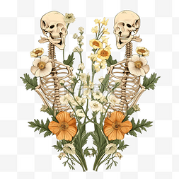 哥特玫瑰图片_骨骼和植物骨骼花ai生成的插图