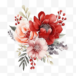 红色插花图片_水彩风格的红色插花