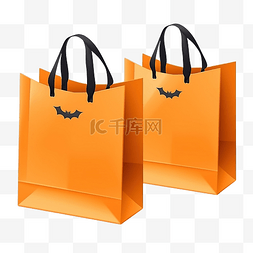 派对剪影图片_万圣节购物橙色包纸袋，附有蝙蝠