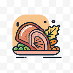 柔和图标图片_盘子上的烤猪肉和西兰花图标 向