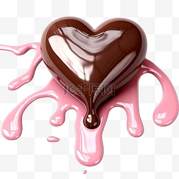 融化的巧克力滴图片_粉红色的心与融化滴落的巧克力