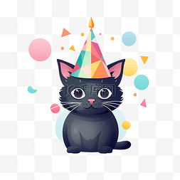 生日派對图片_ai生成卡通猫戴着生日帽