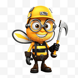 蜜蜂的插画图片_卡通可爱工蜂戴着安全帽和眼镜，
