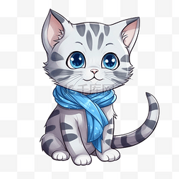 安全纸类图片_可爱迷人的美国短毛猫，戴着小蓝