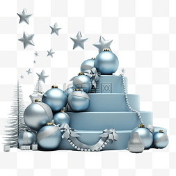 蓝渲染图片_带锥形圣诞树和飞星和球的蓝银领