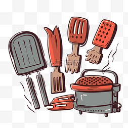 手绘烧烤工具图片_烧烤用具剪贴画烧烤架烹饪工具手