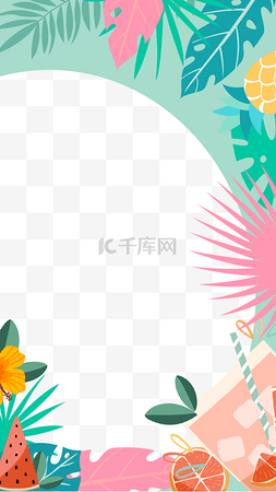 线描水彩花卉图片_夏季植物树叶instagram故事边框叶子