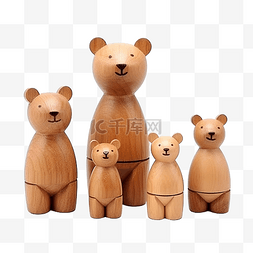 家居装饰小图片_木制玩具熊家族手工制作的木制环