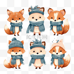 冬天森林动物图片_可爱的狐狸冬季森林套装