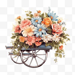 老式马车与鲜花独轮车与鲜花隔离