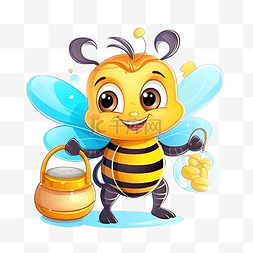客戶图片_可爱的蜜蜂携带蜜罐和有机蜂蜜瓶