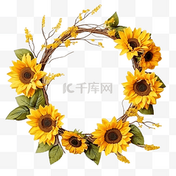 黄色干花束图片_黄色向日葵与干树枝花圈框架花花