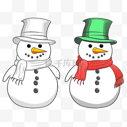 儿童涂色书戴帽子的雪人图片彩色