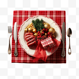 装盘西红柿图片_节日圣诞菜肴搭配空红餐巾