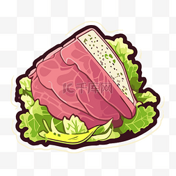 生菜叶子图片_显示一块肉生菜和叶子的贴纸剪贴