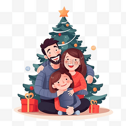 孩子的拥抱图片_圣诞树附近沙发上的幸福家庭