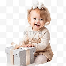 人在装饰圣诞树图片_带着礼品盒的小女孩在装饰圣诞树