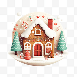 平面设计圣诞雪球球与姜饼屋