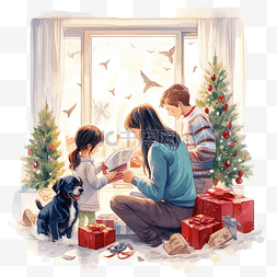 舒尔茨广告图片_一家人正在为圣诞节装饰圣诞树