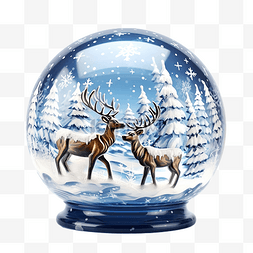 圣诞快乐，地球球装饰着驯鹿和蓝