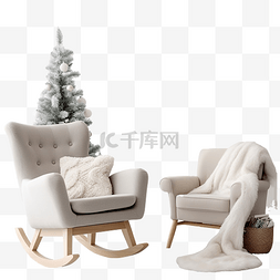 木屋室内图片_带摇椅的美丽圣诞内饰