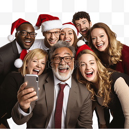 男人站图片_一群商人在工作中自拍的圣诞气氛