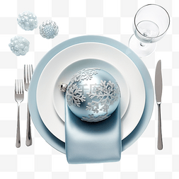 蓝色美食图片_灰色桌布上时尚的蓝色和白色圣诞