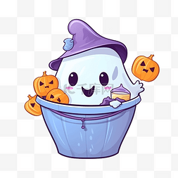 满意的鬼魂拿着一桶糖果