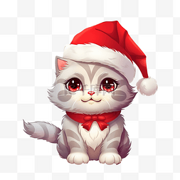 圣诞猫与圣诞老人帽子圣诞节矢量