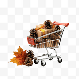 目前图片_购买感恩节礼物购物车和带松果和
