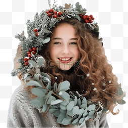 幸福的一代图片_美丽的白人女孩和雪天户外的圣诞