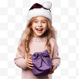 红小帽子图片_戴着帽子和圣诞袋的小女孩被隔离