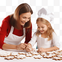 做饭的儿童图片_可爱的母亲和女儿准备圣诞饼干