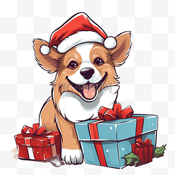 可爱的狗，带着节日礼物和语音泡