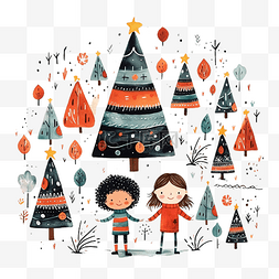 圣诞快乐插画图片_手绘抽象孩子圣诞快乐时间插画