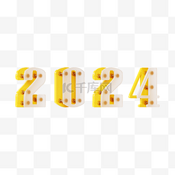 新年立体金属字图片_2024立体数字重叠材质