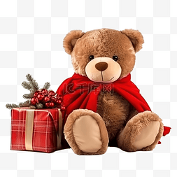 迷人的棕色泰迪熊坐在圣诞树附近