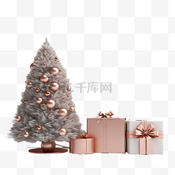 玫瑰金礼物和图片_一棵圣诞树和一份礼物，带有柔和